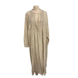 Vintage L.L. Bean Long Sleeve Striped Maxi Dress With Button Front Pintuck Detai